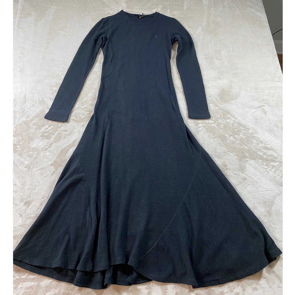 Polo Ralph Lauren Waffle-Knit Maxi Dress Womens Black Thermal Long Sleeve Medium